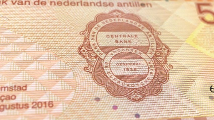荷属安的列斯荷属安的列斯荷兰盾50钞票，50安的列斯荷兰盾，安的列斯荷兰盾的特写和宏观视图，跟踪和多