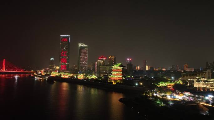 南昌滕王阁夜景航拍东湖区城市夜晚建筑风光