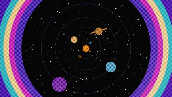 太阳系的图解。几何形状的动画。毛圈背景