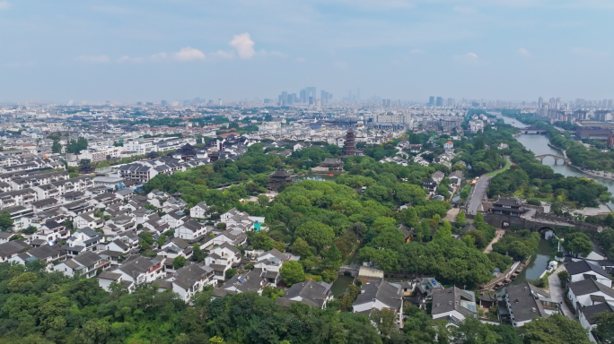 航拍苏州盘门景区中式园林建筑苏州古城