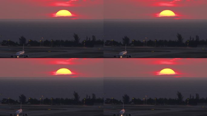 夕阳背景下的机场