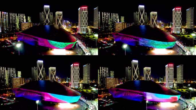 大连城市夜景东港商务区国际会展中心航拍