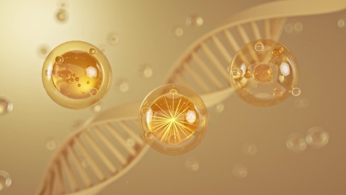 金色分子细胞核DNA链高端化妆品三维动画