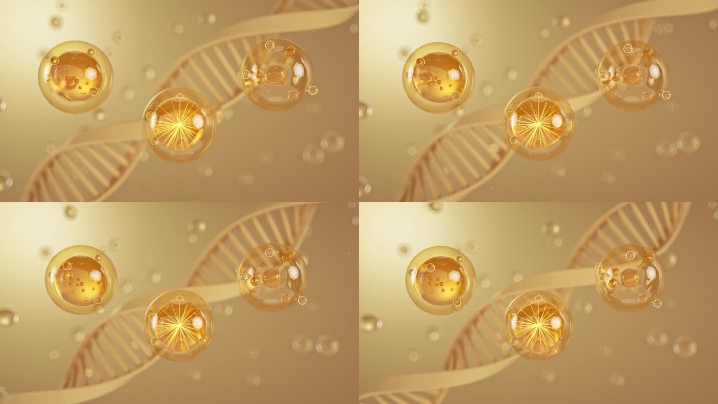 金色分子细胞核DNA链高端化妆品三维动画