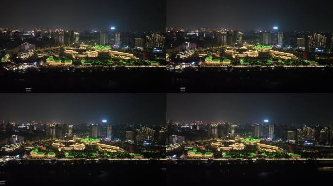 南昌市博物馆夜景航拍沿江夜晚建筑灯光风光