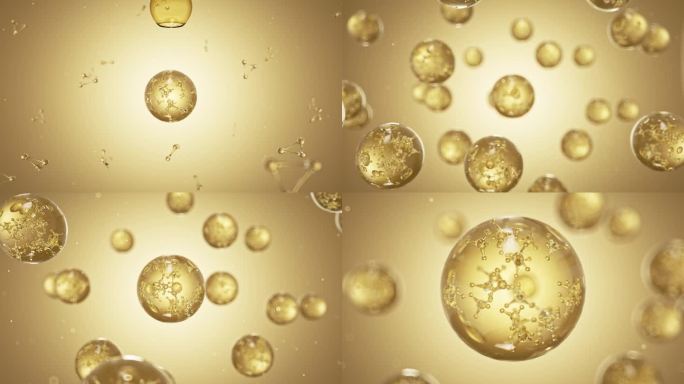 金色水分子细胞三维动画个素材