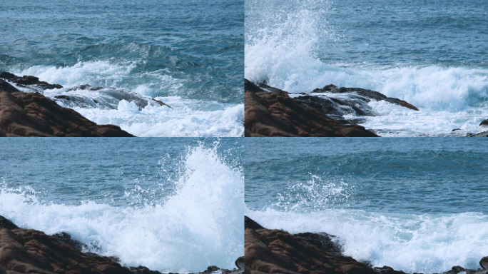 海浪拍打礁石高速摄影