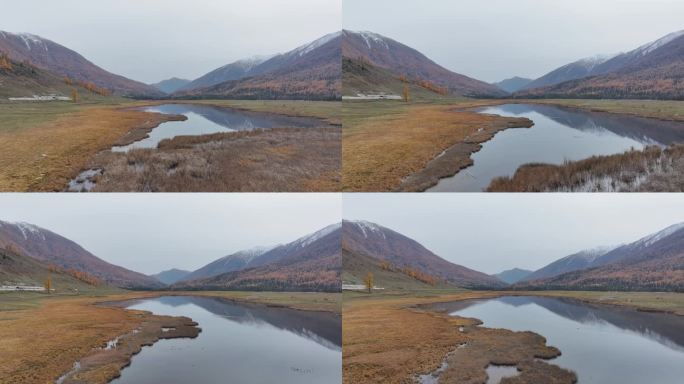 航拍新疆喀纳斯鸭泽湖秋景