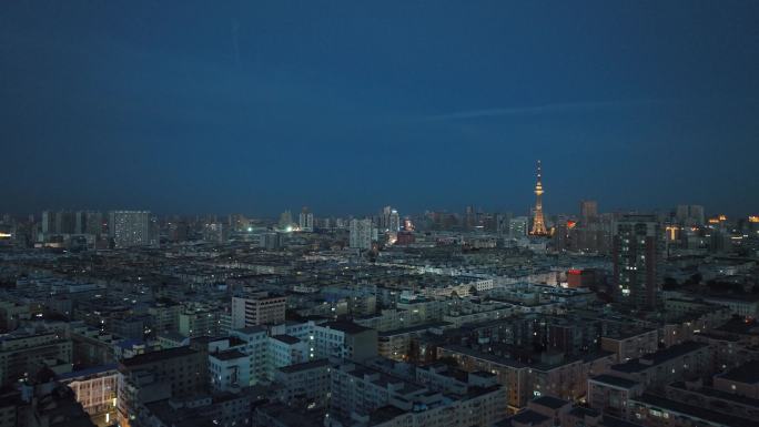 航拍黑龙江哈尔滨龙塔城市天际线夜景
