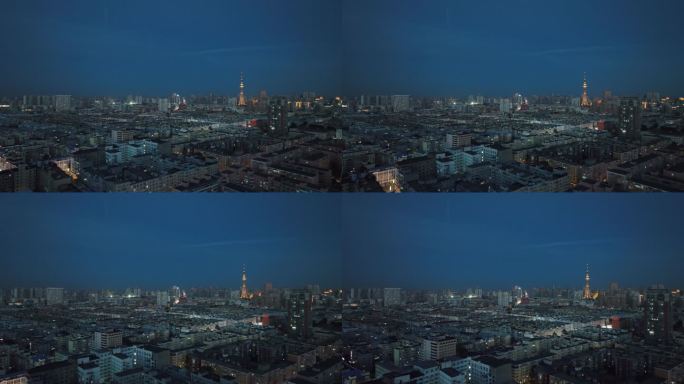 航拍黑龙江哈尔滨龙塔城市天际线夜景
