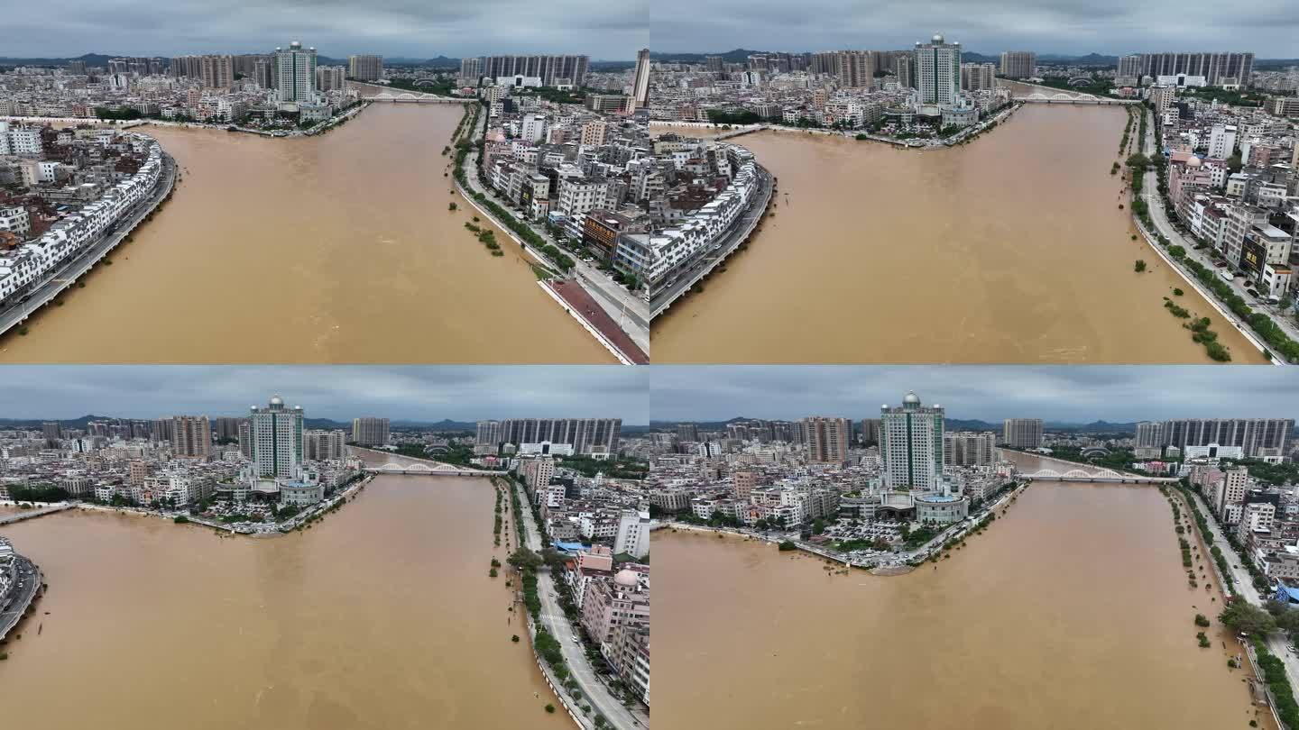 航拍粤西台风雨后洪峰过境城市