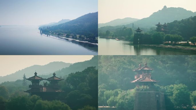 4K晨雾中的武汉东湖磨山风景区