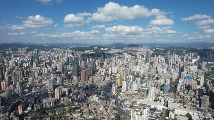 贵阳城市大景蓝天白云天际线航拍