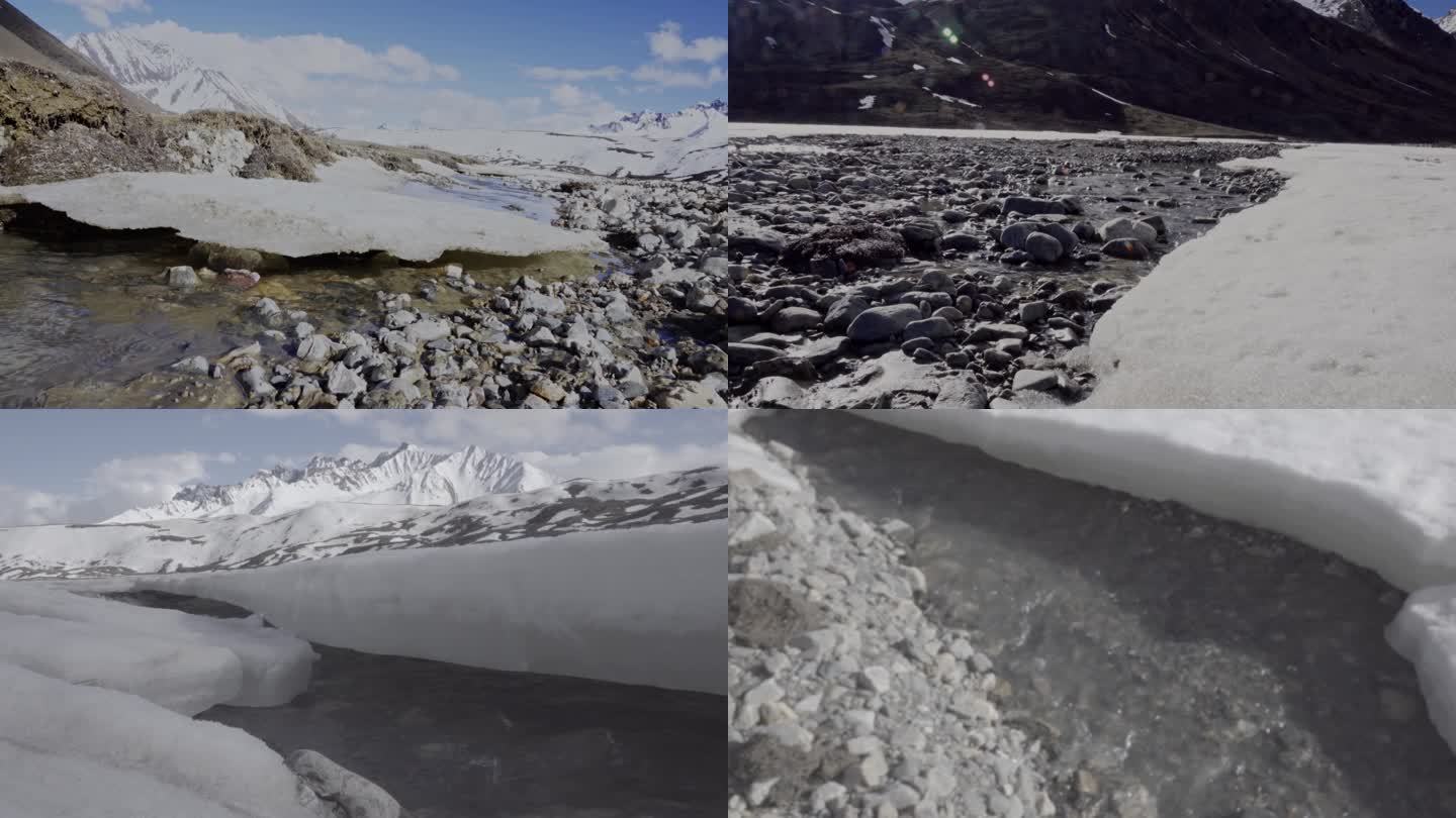 4k自然雪山冰原融雪滴水冰河2