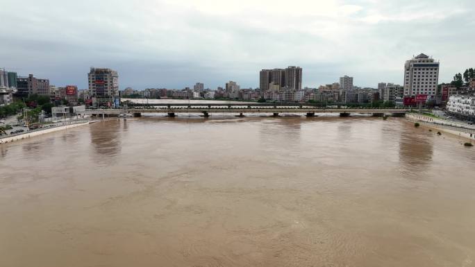 航拍粤西台风雨后洪峰过境城市