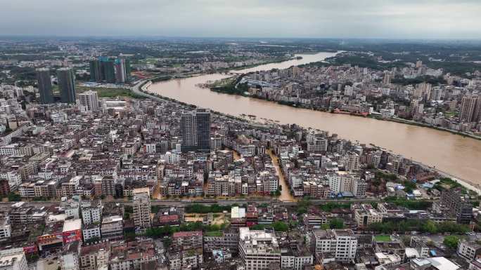 航拍粤西水浸街洪峰过境城市水浸小区