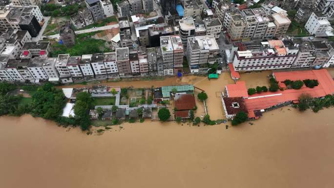 航拍粤西水浸街三巴台风过后洪水过境