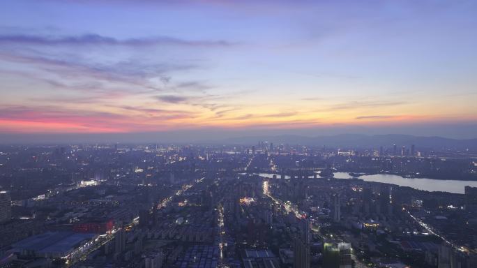 庐山市城景航拍夜景 日落