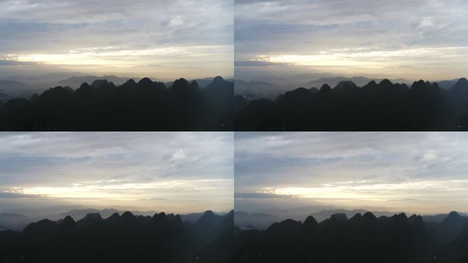 桂林喀斯特群山日落航拍