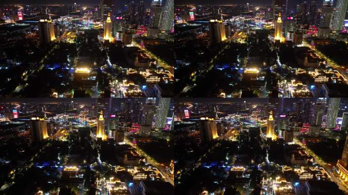 中国天津城市夜景灯光航拍