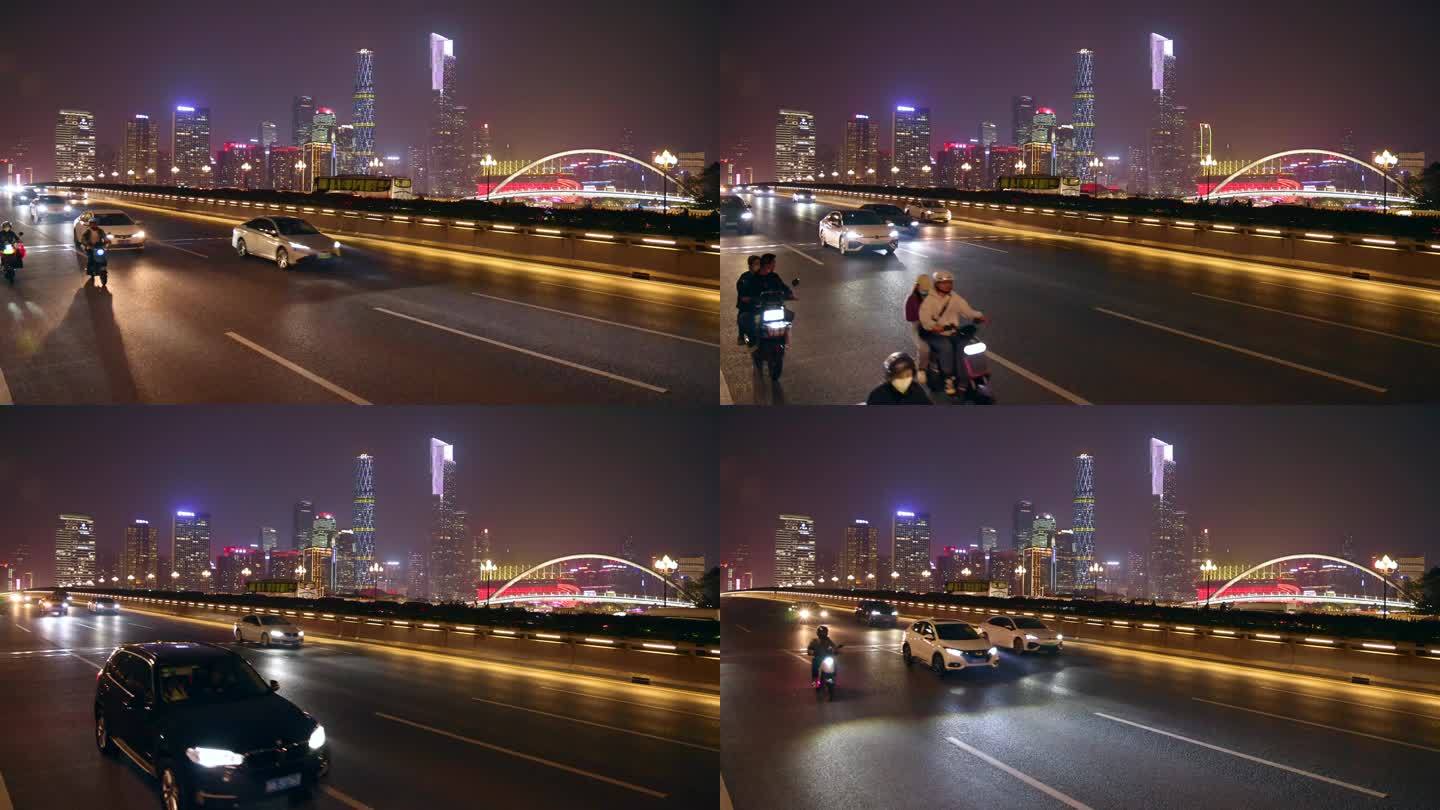 广州晚上车流高帧率慢镜城市交通