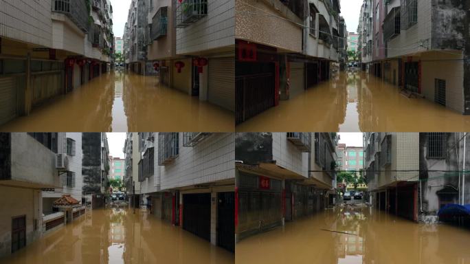 航拍粤西雨后自建房被淹水浸居民楼