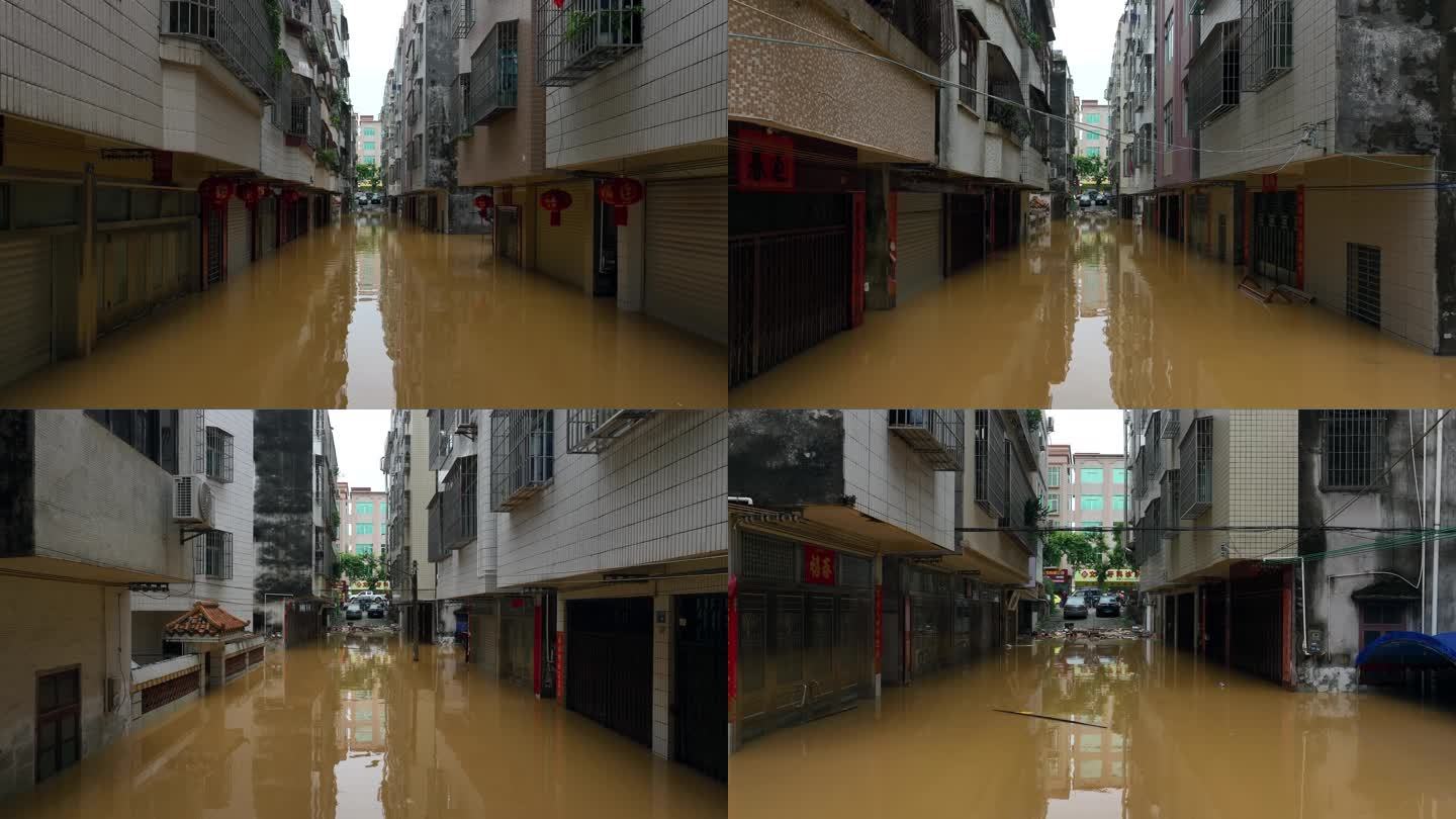 航拍粤西雨后自建房被淹水浸居民楼