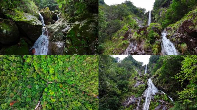4K原创原始森林瀑布群自然唯美山泉水航拍