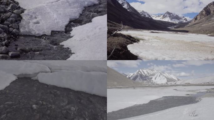 4k自然雪山冰原融雪滴水冰河3