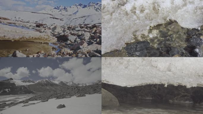 4k自然雪山冰原融雪滴水冰河
