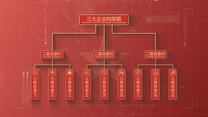 红色企业树状图结构构架图