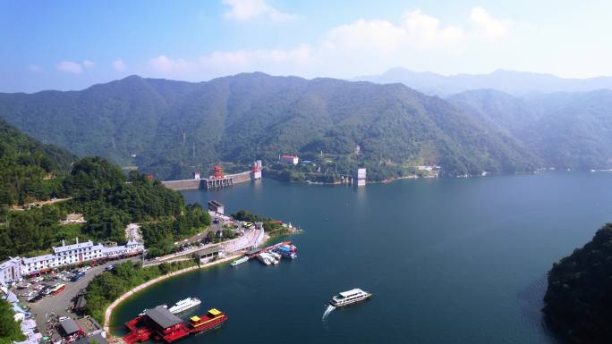 航拍湖南郴州东江湖东江大坝山水 绿水青山