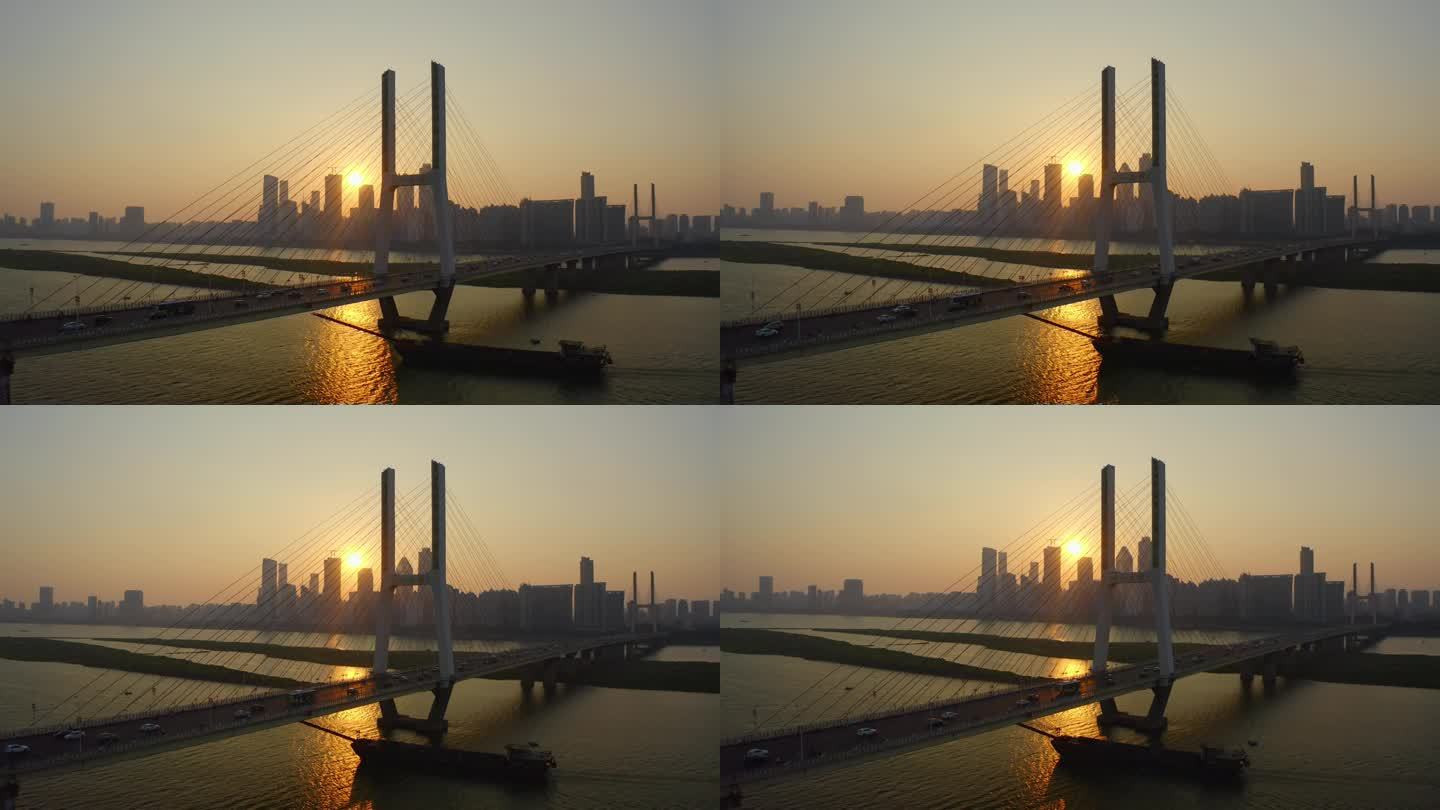南昌市八一大桥夕阳航拍