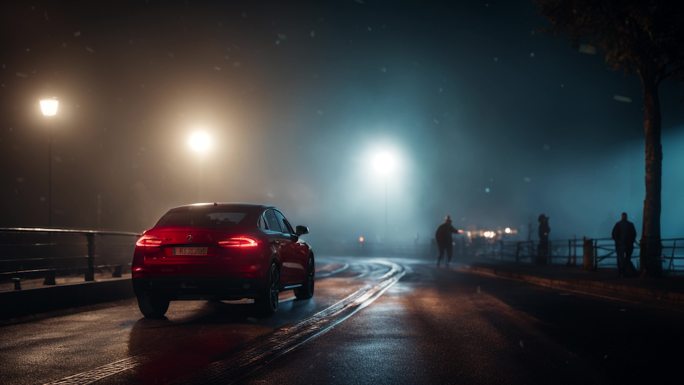 夜晚大雾汽车背景