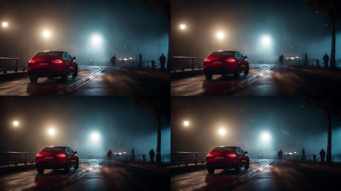 夜晚大雾汽车背景