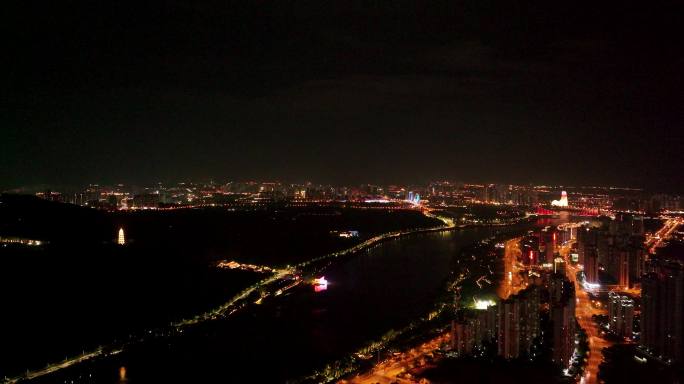 4K航拍广西南宁日落城市夜景