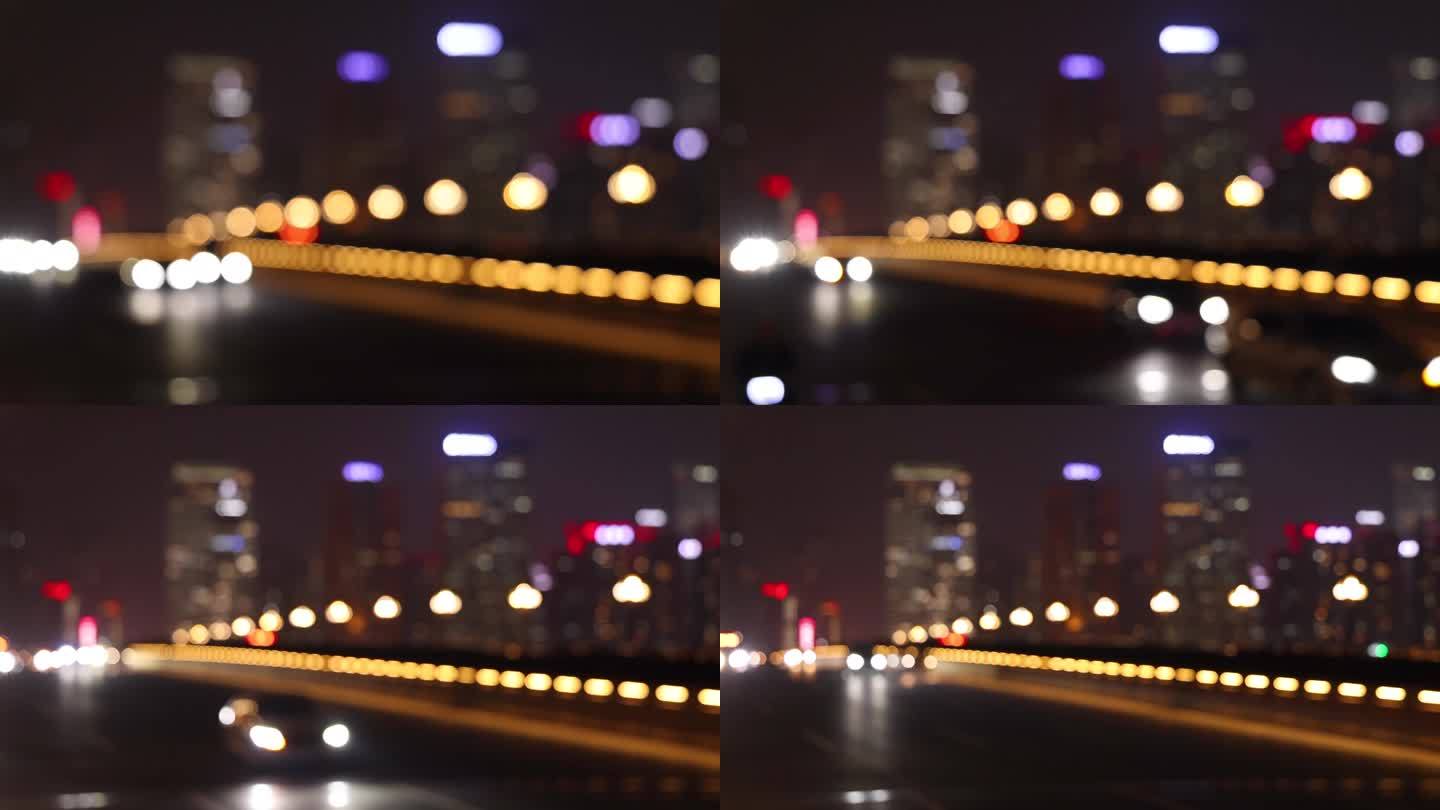 广州晚上高帧率慢镜朦胧车灯车灯光斑光迹