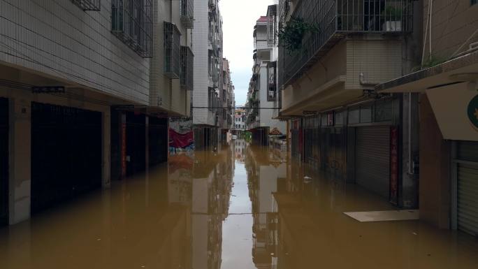 航拍粤西台风洪水过后水浸小区自建房被淹