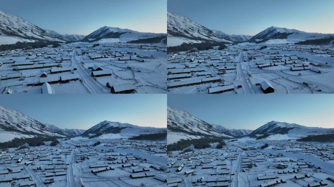 新疆阿勒泰冬季大雪覆盖的禾木村