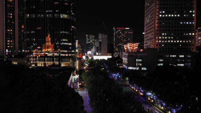 上海南京西路夜景航拍