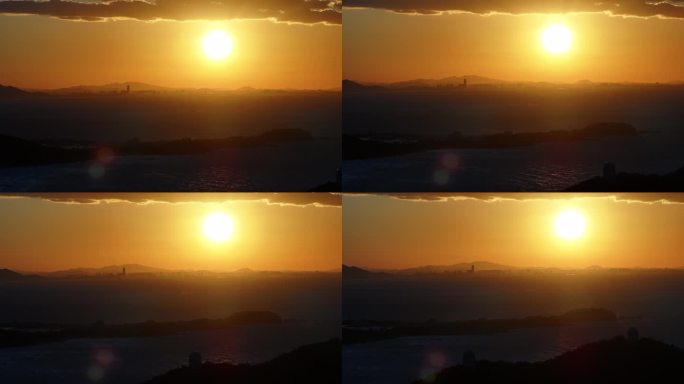 长焦航拍威海玛珈山山大天文台夕阳晚霞天空