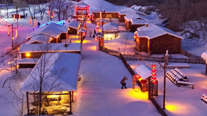 沈阳关东影视城雪村夜景4K航拍