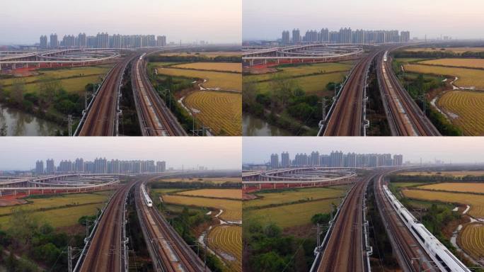 高铁夕阳航拍实拍 大气开头 国之重器