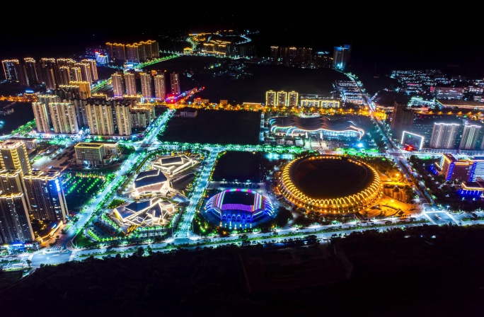 郴州体育馆艺术馆科技馆会展中心夜景延时