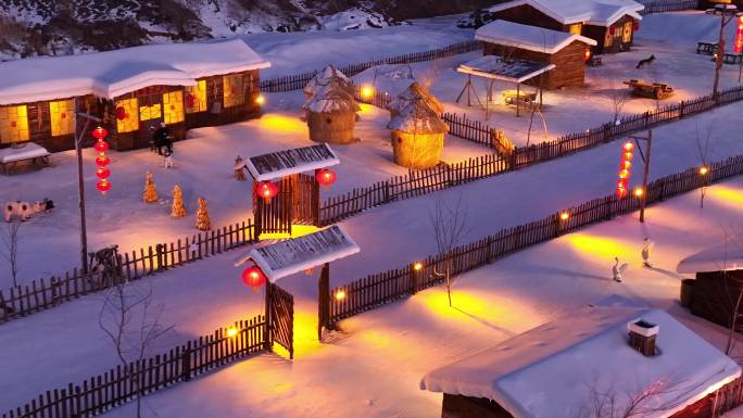 沈阳关东影视城雪村夜景4K航拍