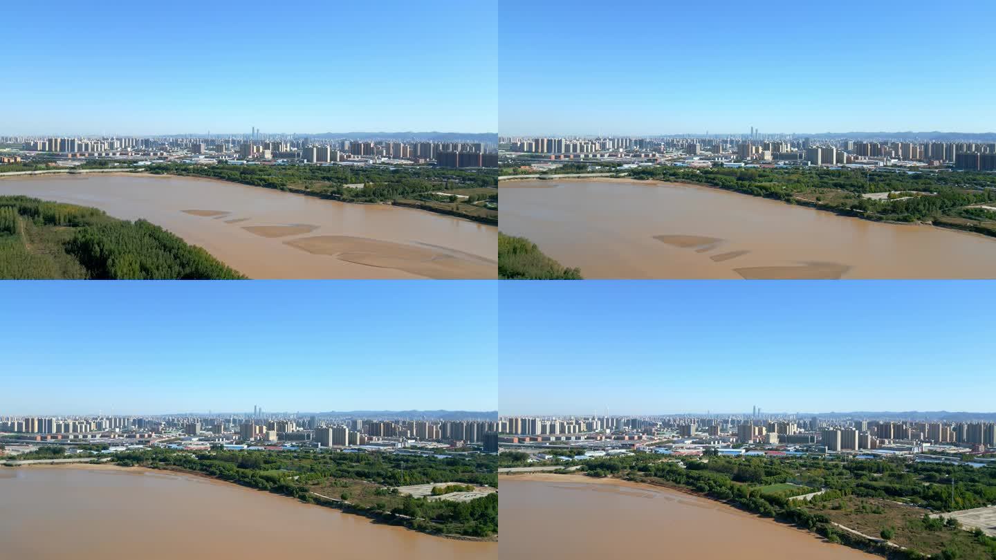 济南黄河航拍城市全貌