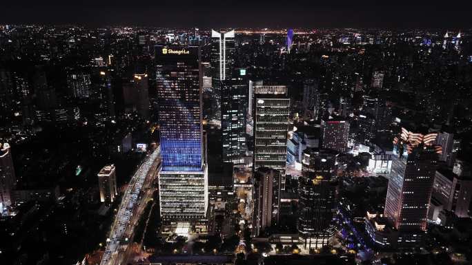 上海南京西路夜景航拍