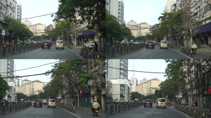 汽车行驶在城市道路车流交通车辆车窗外风景