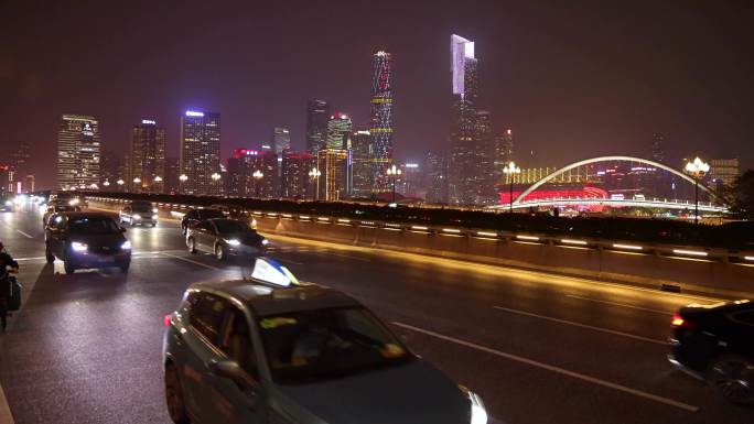 广州晚上车流交通高帧率慢镜城市交通