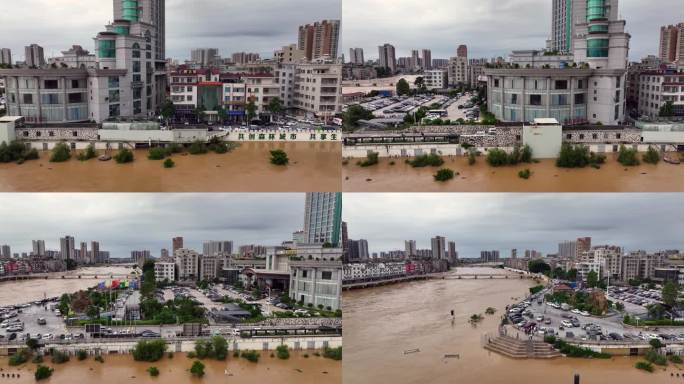 航拍粤西台风雨后洪峰过境城市